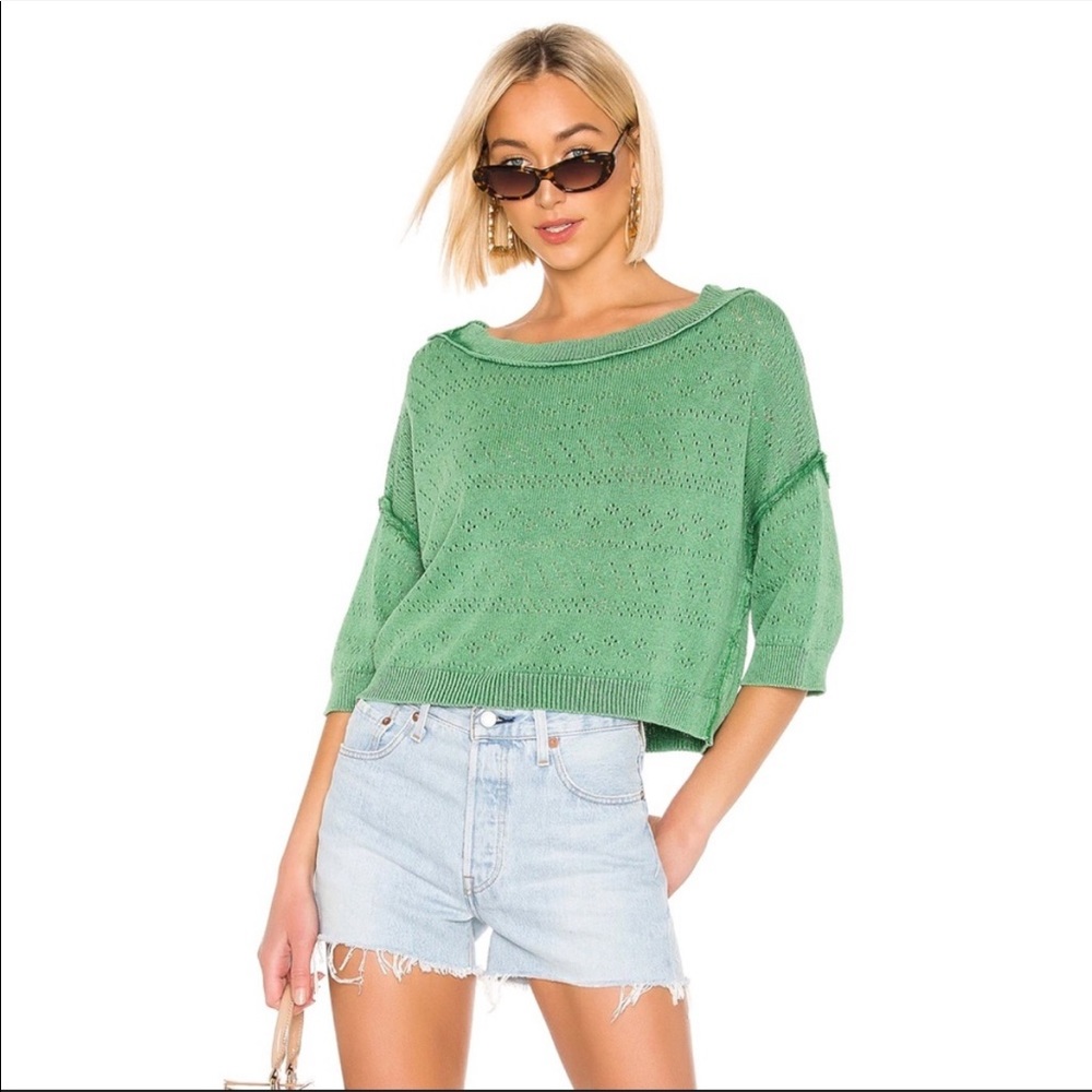 Free People Green Knit Sand Castle Oversized Sweater